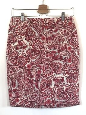Anne Taylor LOFT Red Paisley-Print Cotton Pencil Skirt